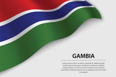 Beyaz arka planda Gambiya 'nın dalga bayrağı. Bağımsızlık Günü için bayrak veya kurdele vektör şablonu