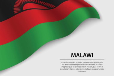 Beyaz arka planda Malawi 'nin dalga bayrağı. Bağımsızlık Günü için bayrak veya kurdele vektör şablonu