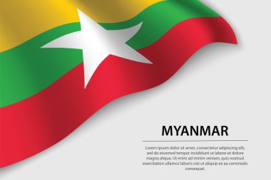 Beyaz arka planda Myanmar 'ın dalga bayrağı. Bağımsızlık Günü için bayrak veya kurdele vektör şablonu
