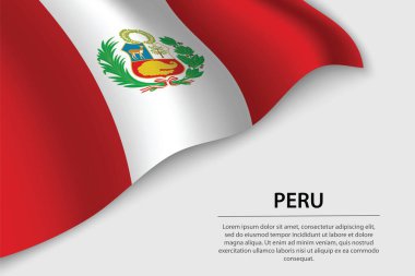 Beyaz arka planda Peru 'nun dalga bayrağı. Bağımsızlık Günü için bayrak veya kurdele vektör şablonu