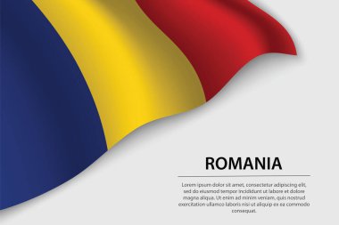 Beyaz arka planda Romanya 'nın dalga bayrağı. Bağımsızlık Günü için bayrak veya kurdele vektör şablonu