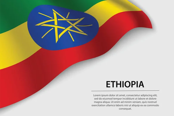Bandera Ondulada Etiopía Sobre Fondo Blanco Plantilla Vector Banner Cinta — Archivo Imágenes Vectoriales