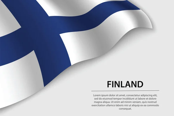 Vlna Vlajky Finska Bílém Pozadí Šablona Vektoru Pruhu Nebo Stuhy — Stockový vektor