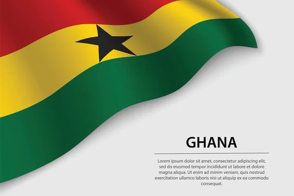 Zwaai Met Vlag Van Ghana Witte Achtergrond Banner Lintvector Sjabloon — Stockvector