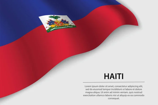 在白色背景上挥动海地国旗 独立日横幅或彩带矢量模板 — 图库矢量图片