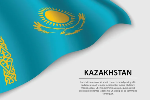 Sventola Bandiera Del Kazakistan Sfondo Bianco Modello Banner Nastro Vettoriale — Vettoriale Stock