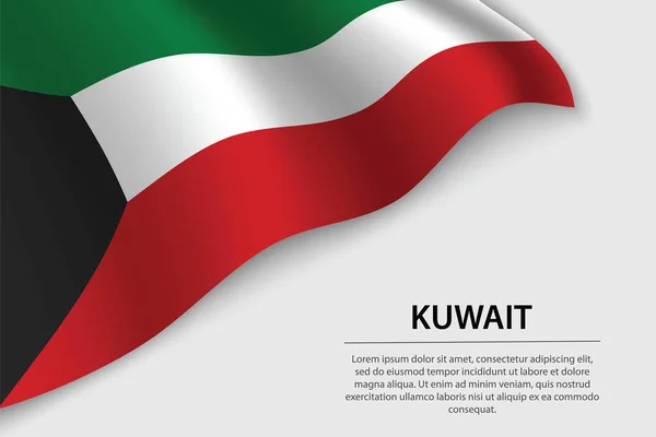 Sventola Bandiera Del Kuwait Sfondo Bianco Modello Banner Nastro Vettoriale — Vettoriale Stock