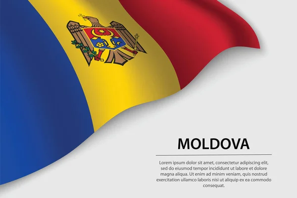 白い背景にモルドバの波のフラグ 独立記念日のためのバナーまたはリボンベクトルテンプレート — ストックベクタ