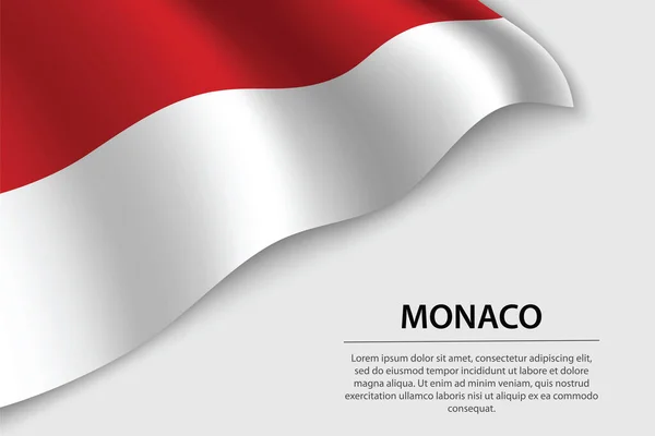 Beyaz Arka Planda Monako Nun Dalga Bayrağı Bağımsızlık Günü Için — Stok Vektör