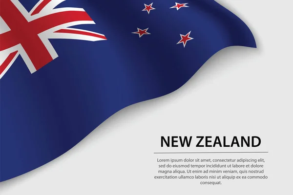 Sventola Bandiera Della Nuova Zelanda Sfondo Bianco Modello Banner Nastro — Vettoriale Stock