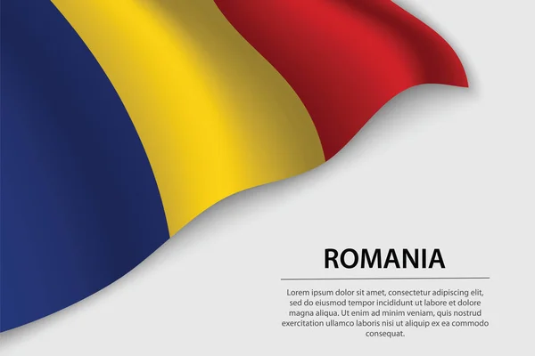 Vague Drapeau Roumanie Sur Fond Blanc Modèle Bannière Ruban Vectoriel — Image vectorielle