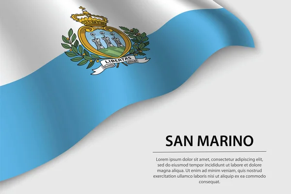 Bandera Ondulada San Marino Sobre Fondo Blanco Plantilla Vector Banner — Vector de stock