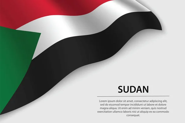 Zwaai Met Vlag Van Soedan Witte Achtergrond Banner Lintvector Sjabloon — Stockvector