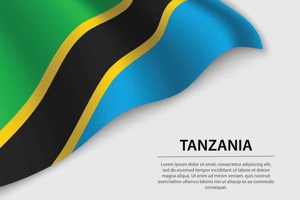 Bandera Ondulada Tanzania Sobre Fondo Blanco Plantilla Vector Banner Cinta — Vector de stock