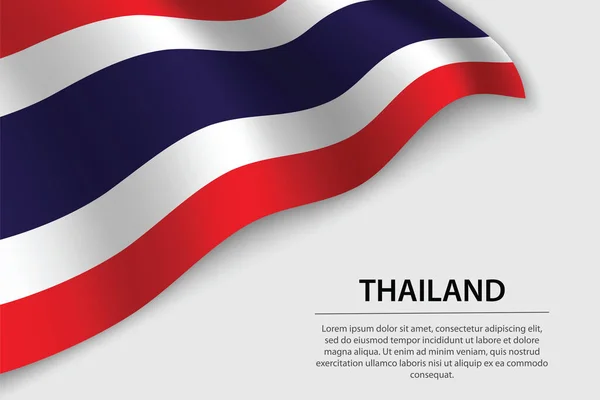Vague Drapeau Thaïlande Sur Fond Blanc Modèle Bannière Ruban Vectoriel — Image vectorielle