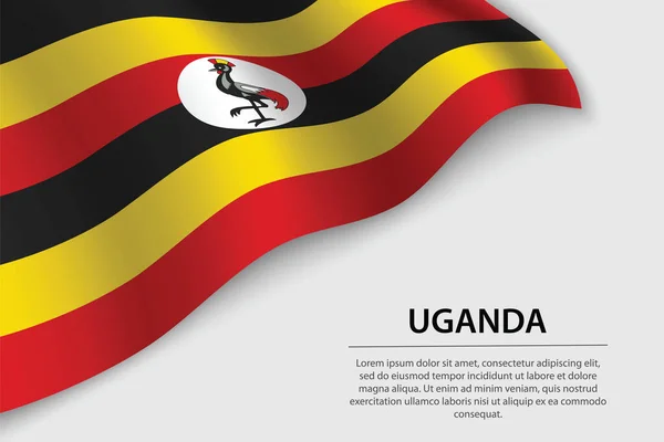 Sventola Bandiera Dell Uganda Sfondo Bianco Modello Banner Nastro Vettoriale — Vettoriale Stock