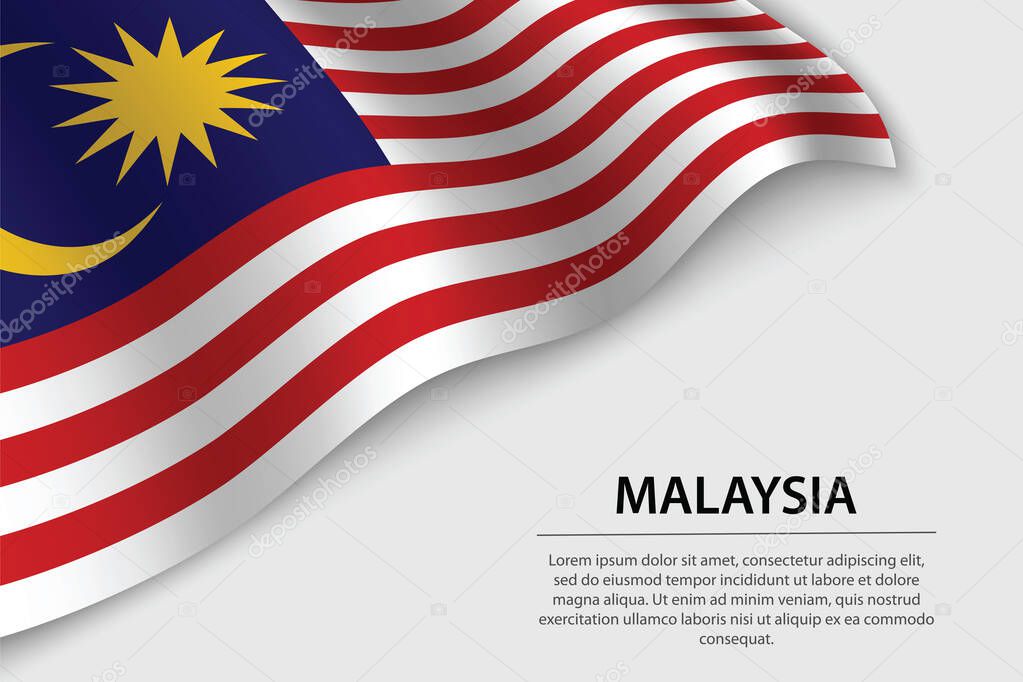 Wave flag of Malaysia on white background. Banner or ribbon vector template for independence day