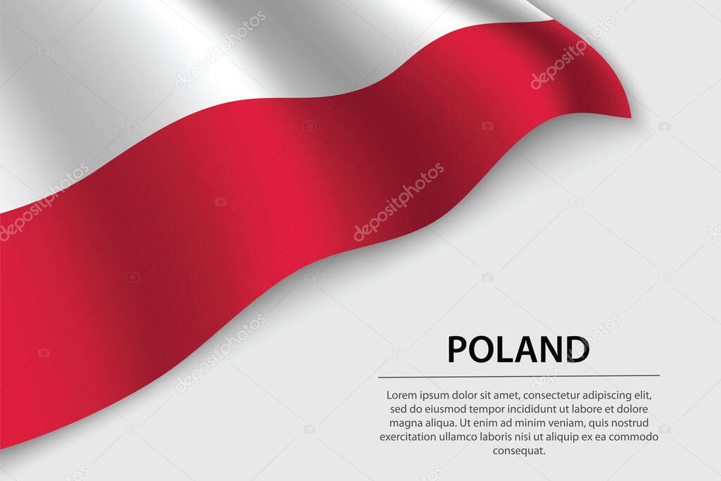 Wave flag of Poland on white background. Banner or ribbon vector template for independence day