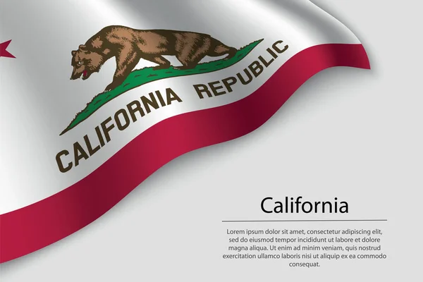 Wave Flag California Estado Los Estados Unidos Plantilla Vector Banner — Vector de stock