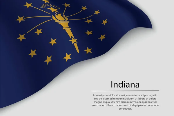 Wave Flag Indiana Estado Los Estados Unidos Plantilla Vector Banner — Vector de stock