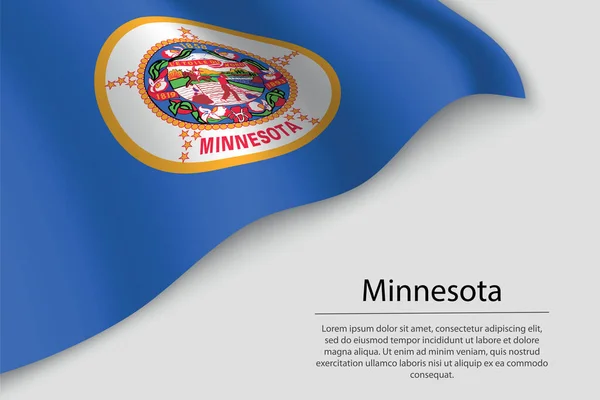 Wave Flag Minnesota Estado Minnesota Plantilla Vector Banner Cinta — Vector de stock
