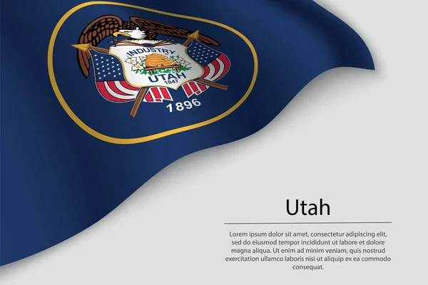 Wave Flag Utah Estado Utah Estados Unidos Plantilla Vector Banner — Vector de stock