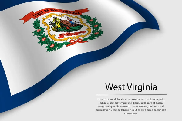 Wave Flag West Virginia Estado Los Estados Unidos Plantilla Vector — Vector de stock