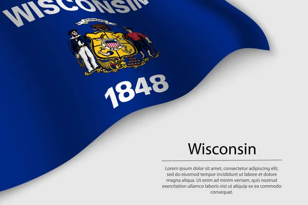 Wave Flag Wisconsin Estado Wisconsin Plantilla Vector Banner Cinta — Vector de stock