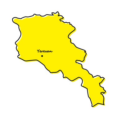Başkenti olan Ermenistan 'ın basit bir haritası. Biçimlendirilmiş minimal çizgi tasarımı