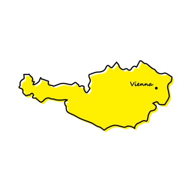 Avusturya 'nın sermaye konumuna sahip basit bir haritası. Biçimlendirilmiş minimal çizgi tasarımı