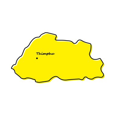 Butan 'ın sermaye konumlu basit ana hat haritası. Biçimlendirilmiş minimal çizgi tasarımı