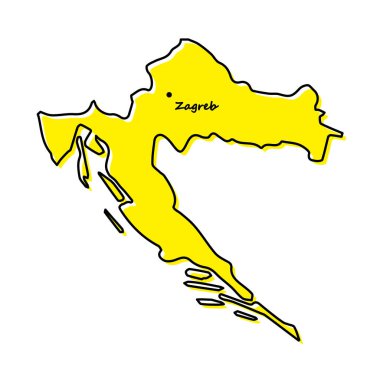 Hırvatistan 'ın sermaye konumuyla ilgili basit bir taslak haritası. Biçimlendirilmiş minimal çizgi tasarımı