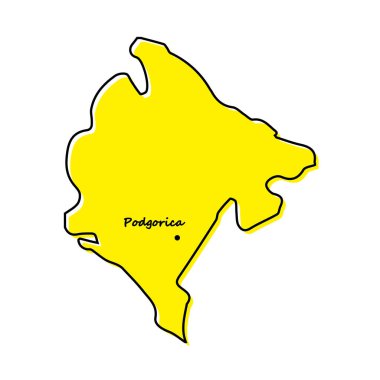 Karadağ 'ın sermaye konumuyla ilgili basit bir taslak haritası. Biçimlendirilmiş minimal çizgi tasarımı