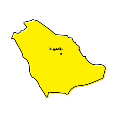 Başkenti olan Suudi Arabistan 'ın basit bir haritası. Biçimlendirilmiş minimal çizgi tasarımı
