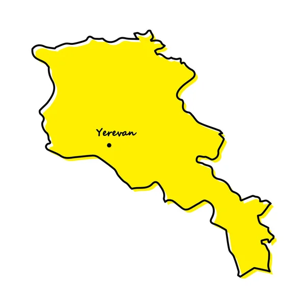Mappa Contorno Semplice Armenia Con Posizione Capitale Design Della Linea — Vettoriale Stock