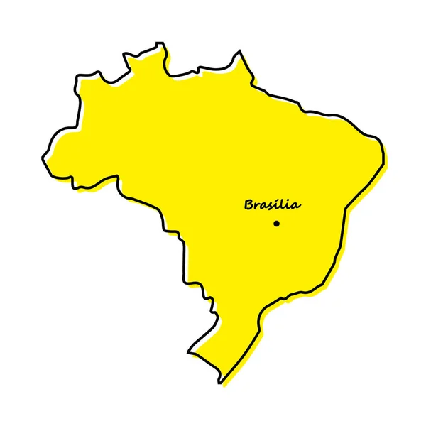 Mapa Esquemático Simple Brasil Con Ubicación Capital Diseño Línea Minimalista — Vector de stock