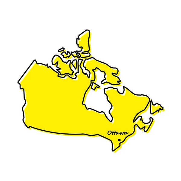 首都のあるカナダの簡単なアウトライン地図 様式化されたミニマルなラインデザイン — ストックベクタ