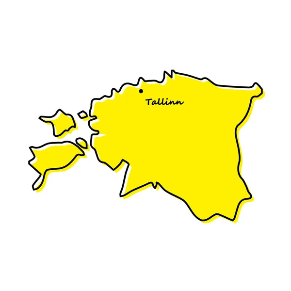 首都のあるエストニアの簡単なアウトライン地図 様式化されたミニマルなラインデザイン — ストックベクタ