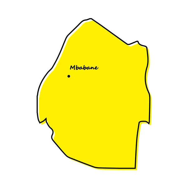 Просто Очертите Карту Свазиленда Расположением Столицы Стилизованный Дизайн Минимальной Линии — стоковый вектор