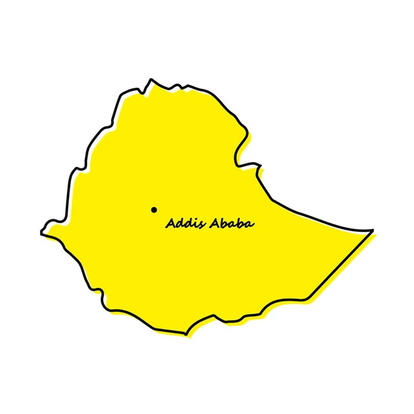 Mappa Massima Semplice Etiopia Con Posizione Capitale Design Della Linea — Vettoriale Stock