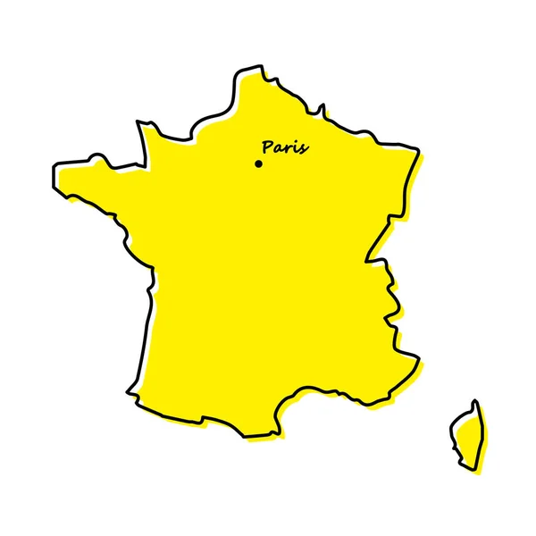Mapa Esboço Simples França Com Localização Capital Design Linha Mínimo — Vetor de Stock