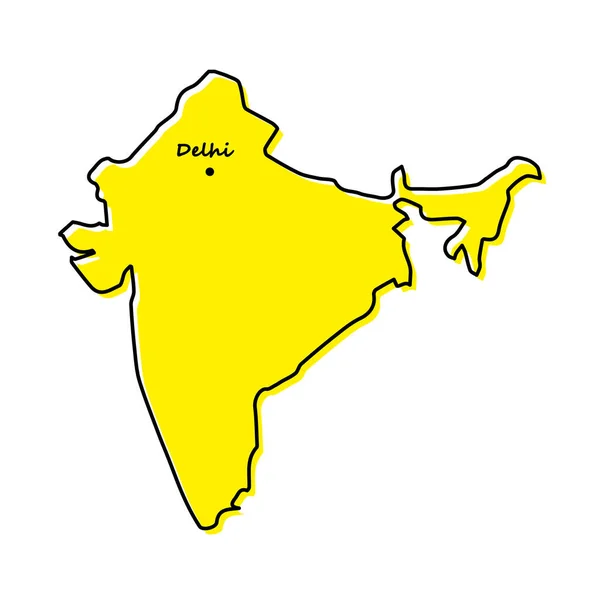 Просто Очертите Карту Индии Расположением Столицы Стилизованный Дизайн Минимальной Линии — стоковый вектор