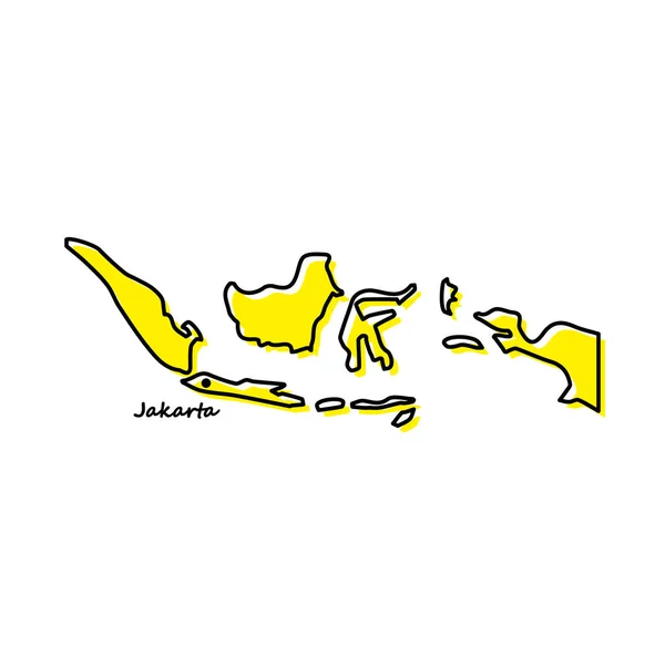 Проста Схематична Карта Індонезії Розташуванням Капіталу Стилізований Мінімальний Дизайн Лінії — стоковий вектор