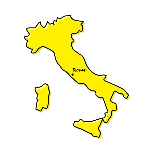 首都とイタリアの簡単なアウトラインマップ 様式化されたミニマルなラインデザイン — ストックベクタ