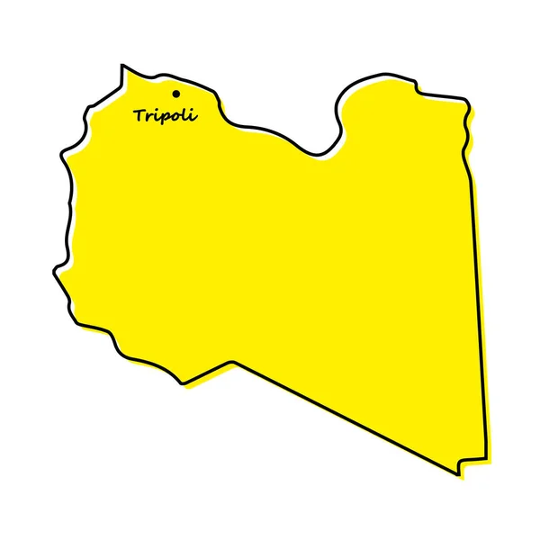 Mapa Esquemático Simple Libia Con Ubicación Capital Diseño Línea Minimalista — Vector de stock