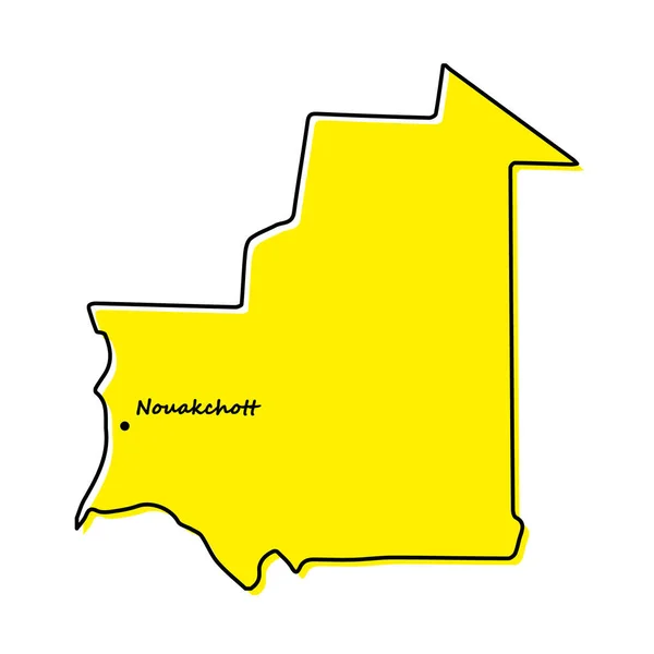 Mapa Esquemático Simple Mauritania Con Ubicación Capital Diseño Línea Minimalista — Vector de stock