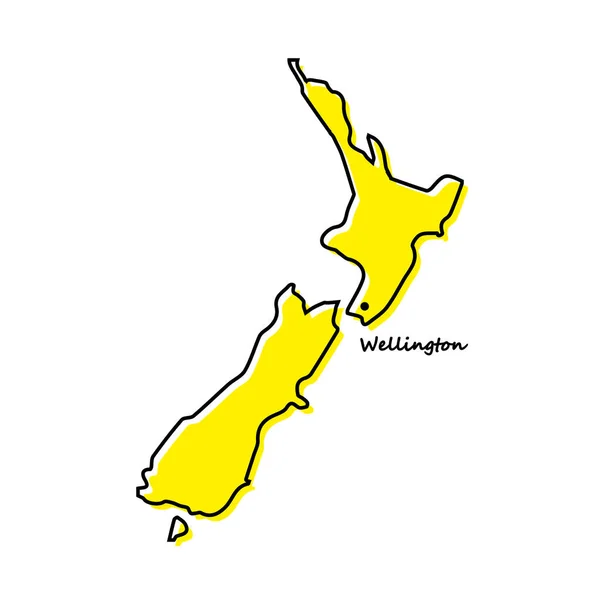 Simple Outline Map New Zealand Capital Location Stylized Minimal Line — Stock Vector