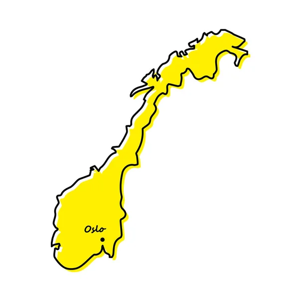 Carte Simple Norvège Avec Emplacement Capitale Conception Ligne Minimale Stylisée — Image vectorielle