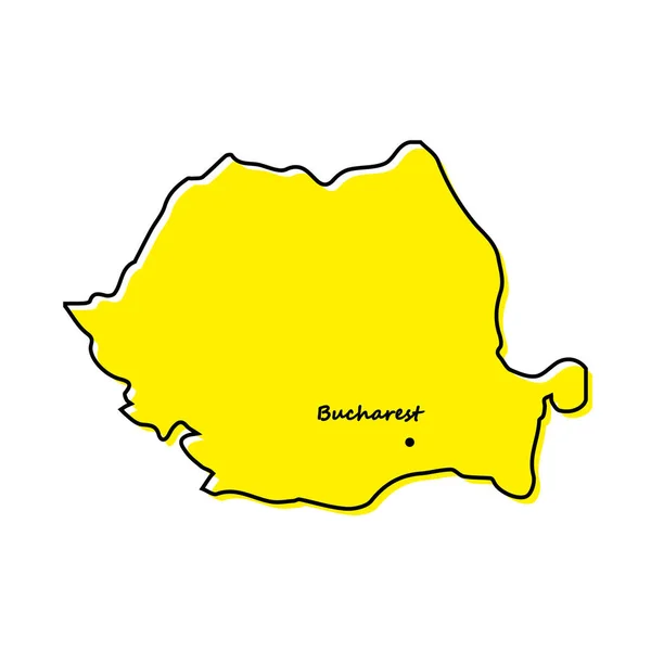 Проста Контурна Карта Румунії Розташуванням Капіталу Стилізований Мінімальний Дизайн Лінії — стоковий вектор
