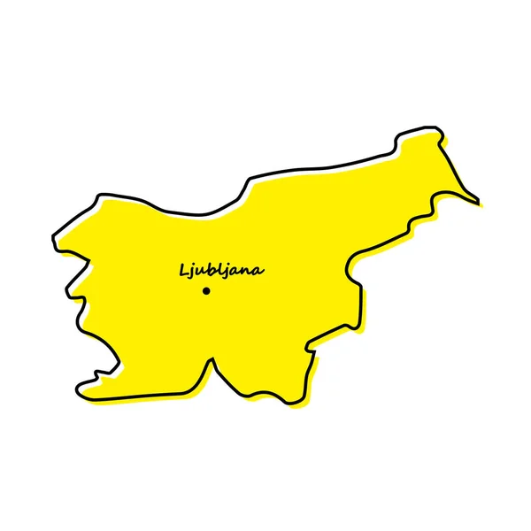 スロベニアの簡単なアウトライン地図首都の場所 様式化されたミニマルなラインデザイン — ストックベクタ